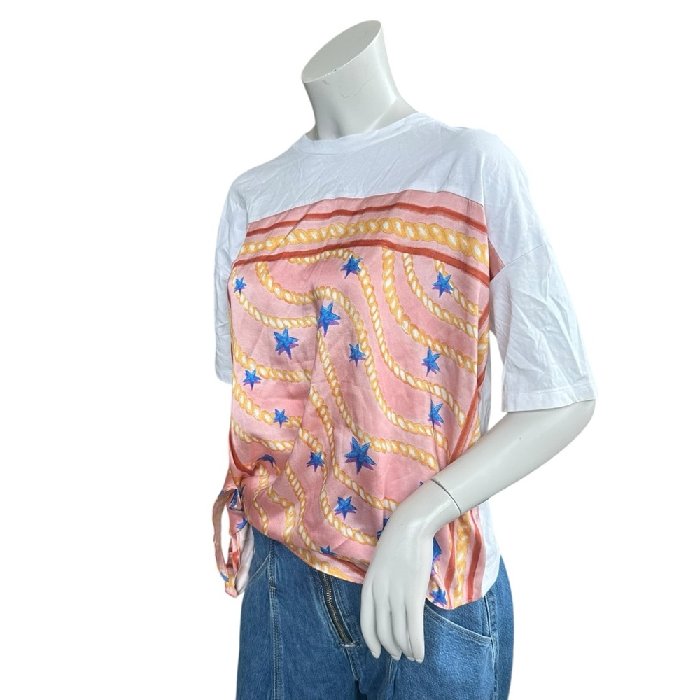 Sandro Eulalin Scarf Printed Insert Contrast White Tee Shirt Size 1 or Small - Picture 5 of 13